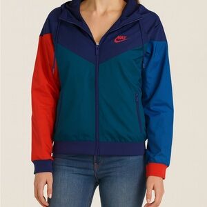 Nike Women's Tri-Color Bomber Jacket - Navy, Red, Teal